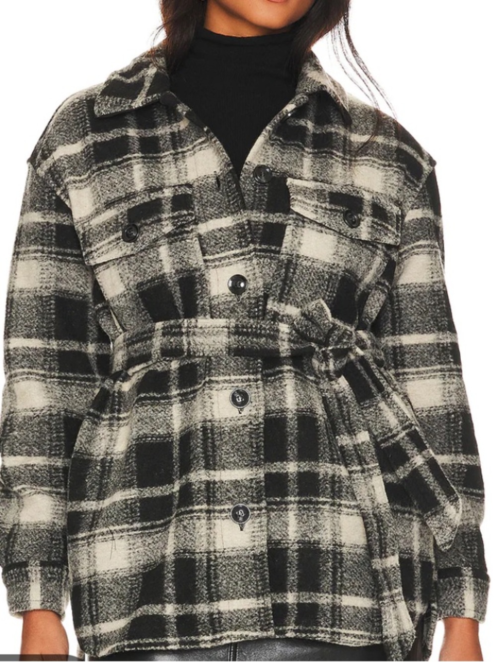 Sanctuary Shay Shacket Black & White Plaid Belted Utility Jacket | S